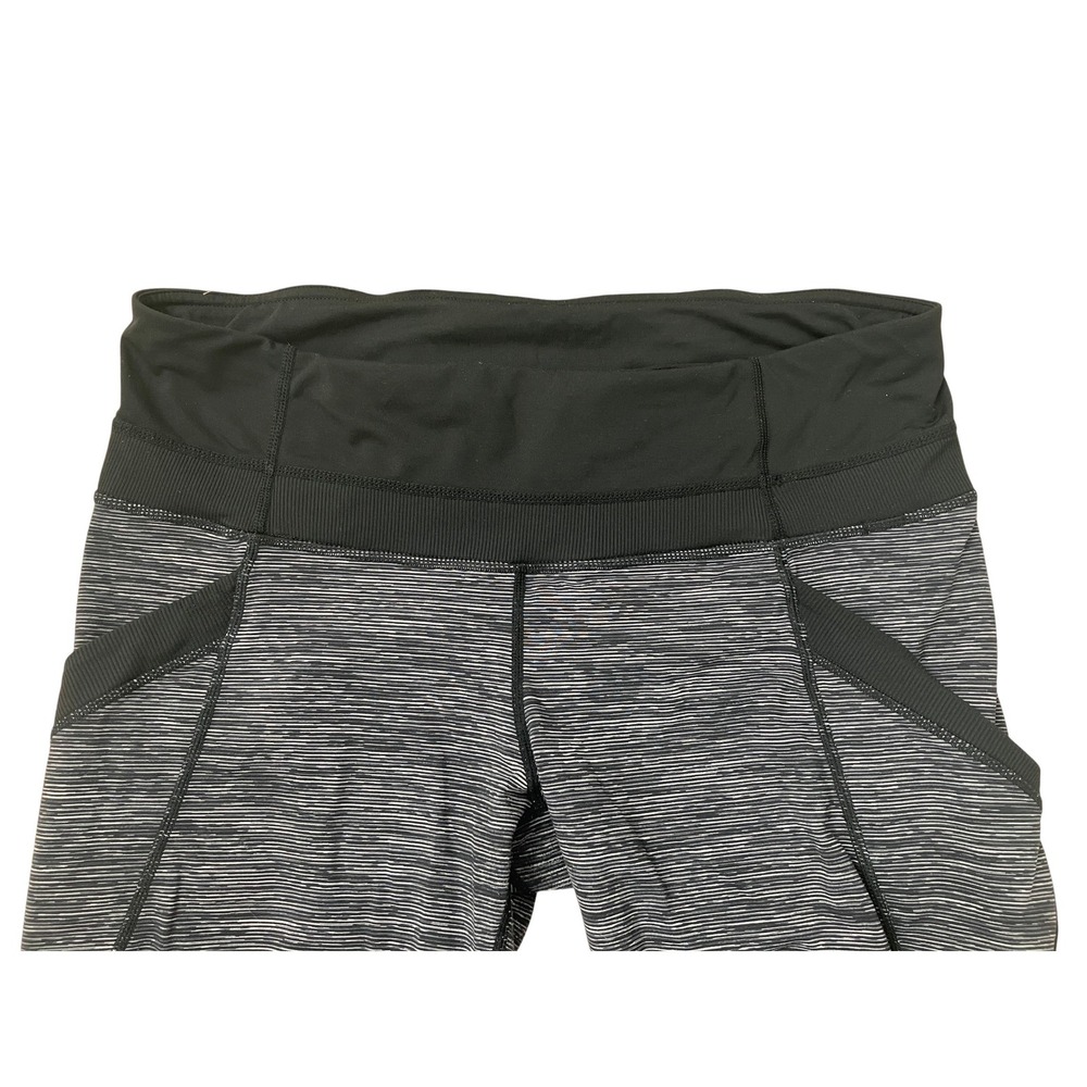 Lululemon Wunder Under Crop Leggings Black Grey Heathered Zip Pocket Size 10 - Picture 2 of 11
